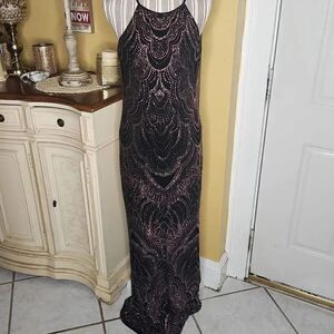 Blu sage black rose gold glitter embellished evening dress size 12